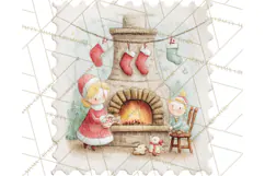Vintage Christmas Stamp Clipart PNG Watercolor Product Image 2