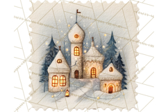 Vintage Christmas Stamp Clipart PNG Watercolor Product Image 4
