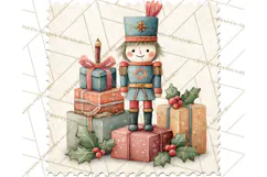Vintage Christmas Stamp Clipart PNG Watercolor Product Image 2