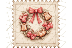 Vintage Christmas Stamp Clipart PNG Watercolor Product Image 3