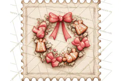 Vintage Christmas Stamp Clipart PNG Watercolor Product Image 3