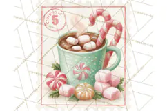 Vintage Christmas Stamp Clipart PNG Watercolor Product Image 4