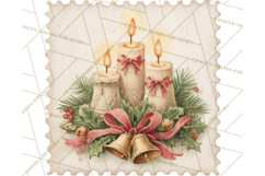 Vintage Christmas Stamp Clipart PNG Watercolor Product Image 5