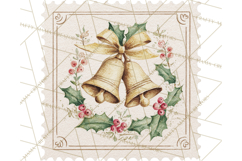Vintage Christmas Stamp Clipart PNG Watercolor Product Image 5