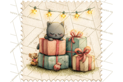 Vintage Christmas Stamp Clipart PNG Watercolor Product Image 2