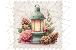 Vintage Christmas Stamp Clipart PNG Watercolor Product Image 3