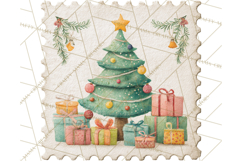 Vintage Christmas Stamp Clipart PNG Watercolor Product Image 4