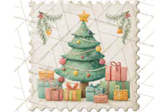 Vintage Christmas Stamp Clipart PNG Watercolor Product Image 4