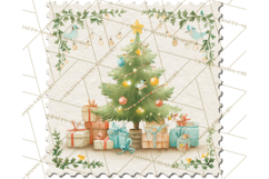 Vintage Christmas Stamp Clipart PNG Watercolor Product Image 5