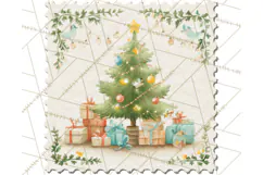 Vintage Christmas Stamp Clipart PNG Watercolor Product Image 5