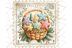 Vintage Christmas Stamp Clipart PNG Watercolor Product Image 3