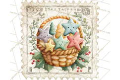Vintage Christmas Stamp Clipart PNG Watercolor Product Image 3