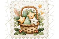 Vintage Christmas Stamp Clipart PNG Watercolor Product Image 4