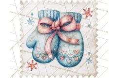 Vintage Christmas Stamp Clipart PNG Watercolor Product Image 5