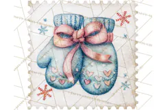 Vintage Christmas Stamp Clipart PNG Watercolor Product Image 5