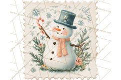 Vintage Christmas Stamp Clipart PNG Watercolor Product Image 2