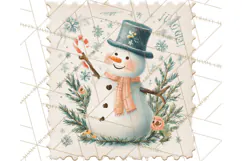 Vintage Christmas Stamp Clipart PNG Watercolor Product Image 2