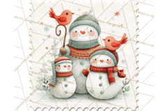 Vintage Christmas Stamp Clipart PNG Watercolor Product Image 2