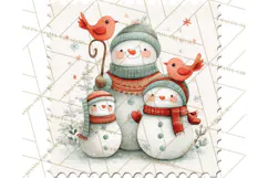 Vintage Christmas Stamp Clipart PNG Watercolor Product Image 2