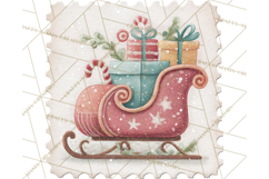Vintage Christmas Stamp Clipart PNG Watercolor Product Image 4