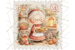 Vintage Christmas Stamp Clipart PNG Watercolor Product Image 5