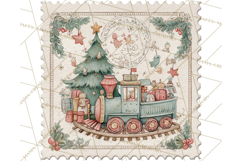 Vintage Christmas Stamp Clipart PNG Watercolor Product Image 2