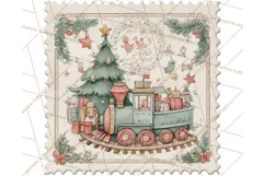 Vintage Christmas Stamp Clipart PNG Watercolor Product Image 2