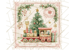Vintage Christmas Stamp Clipart PNG Watercolor Product Image 3