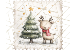 Vintage Christmas Stamp Clipart PNG Watercolor Product Image 4