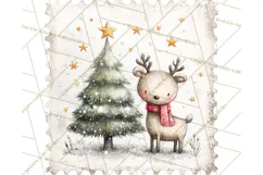 Vintage Christmas Stamp Clipart PNG Watercolor Product Image 4