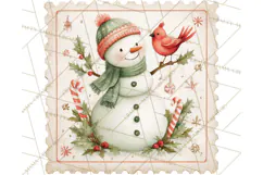 Vintage Christmas Stamp Clipart PNG Watercolor Product Image 5