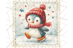 Vintage Christmas Stamp Clipart PNG Watercolor Product Image 2