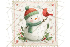 Vintage Christmas Stamp Clipart PNG Watercolor Product Image 3