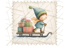 Vintage Christmas Stamp Clipart PNG Watercolor Product Image 4