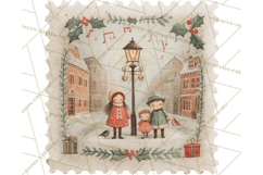 Vintage Christmas Stamp Clipart PNG Watercolor Product Image 5