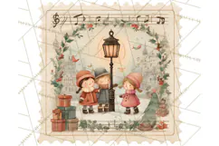 Vintage Christmas Stamp Clipart PNG Watercolor Product Image 2