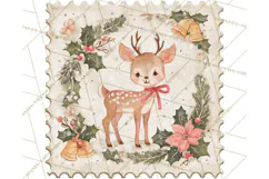 Vintage Christmas Stamp Clipart PNG Watercolor Product Image 5