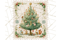 Vintage Christmas Stamp Clipart PNG Watercolor Product Image 2