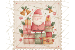 Vintage Christmas Stamp Clipart PNG Watercolor Product Image 3