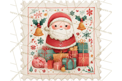 Vintage Christmas Stamp Clipart PNG Watercolor Product Image 4