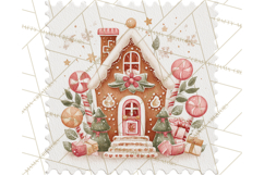 Vintage Christmas Stamp Clipart PNG Watercolor Product Image 5