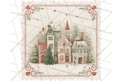 Vintage Christmas Stamp Clipart PNG Watercolor Product Image 2