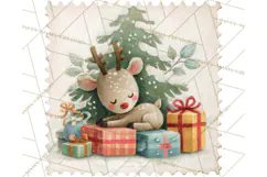 Vintage Christmas Stamp Clipart PNG Watercolor Product Image 4