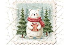 Vintage Christmas Stamp Clipart PNG Watercolor Product Image 3