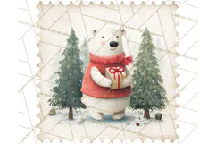 Vintage Christmas Stamp Clipart PNG Watercolor Product Image 4