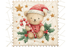 Vintage Christmas Stamp Clipart PNG Watercolor Product Image 5