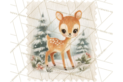 Vintage Christmas Stamp Clipart PNG Watercolor Product Image 2