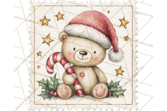 Vintage Christmas Stamp Clipart PNG Watercolor Product Image 3