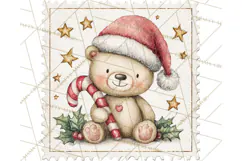 Vintage Christmas Stamp Clipart PNG Watercolor Product Image 3