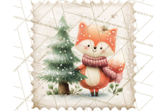 Vintage Christmas Stamp Clipart PNG Watercolor Product Image 4